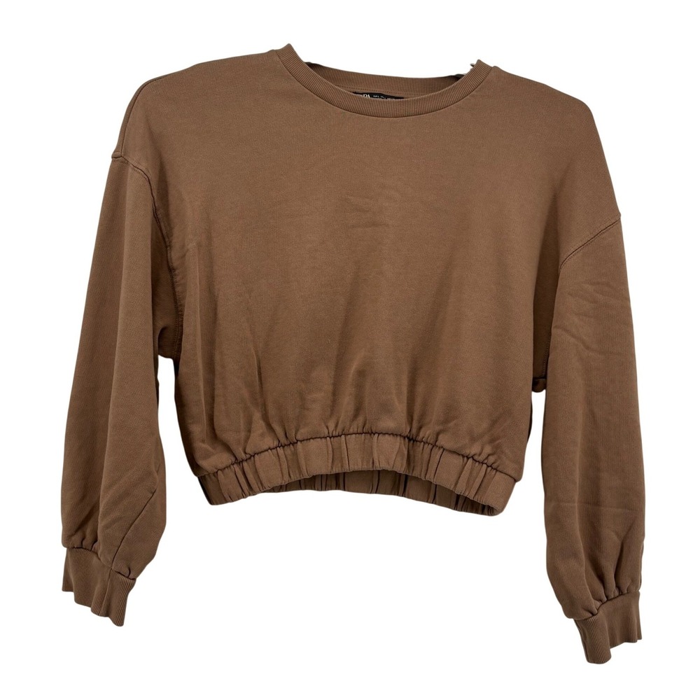 Zara Brown Cropped Pullover Sweatshirt
